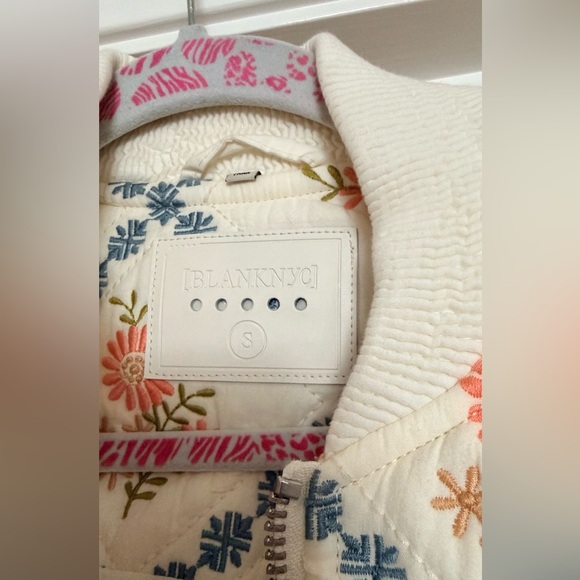 Floral Embroidered Quilted Bomber Jacket - Cream & Pink - Picture 2 of 2